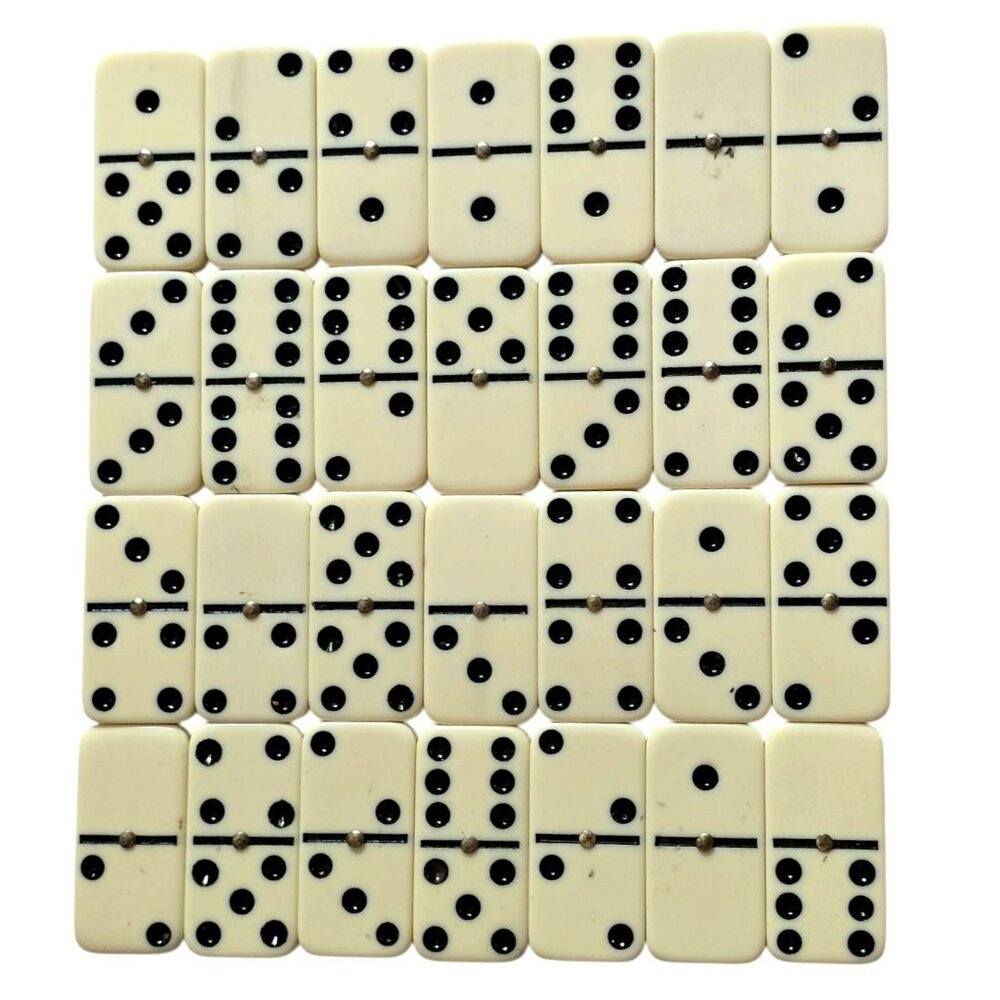 Vintage Domino Set Leatherette Case 28 Heavy Tiles Brass Spinner Travel Game - Picture 4 of 9